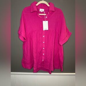 ANDREE BY UNIT Hot Pink Button-Down Short Sleeve Shirt